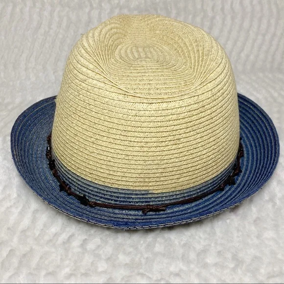 San Diego Hat Straw Fedora Blue Brim Star Adjustable Band - Picture 8 of 14